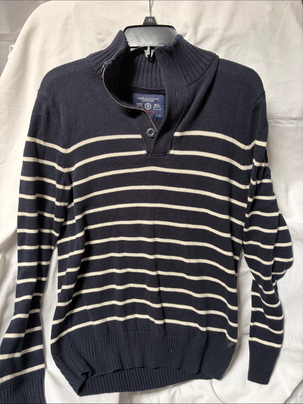 American Eagle Outfitters Navy Stripe Quarter-Zip Sweater